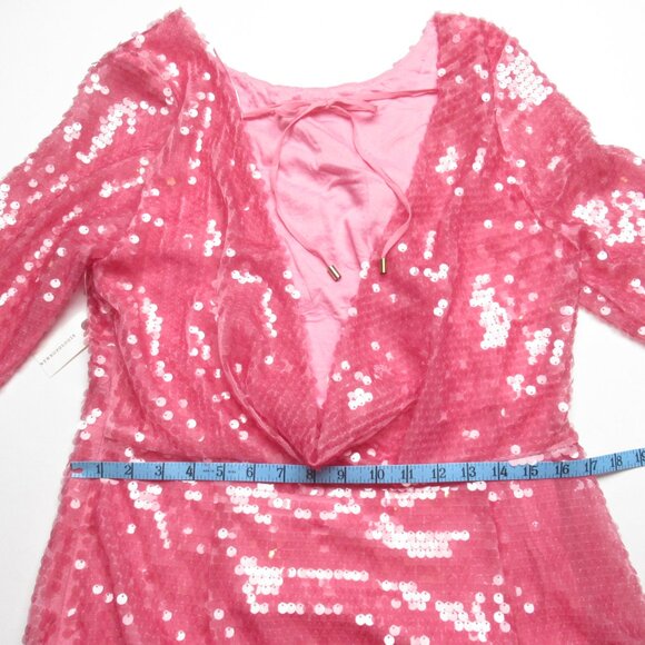 By Anthropologie Sequin Drape-Back Mini Dress Pink Size 12 - Picture 9 of 13